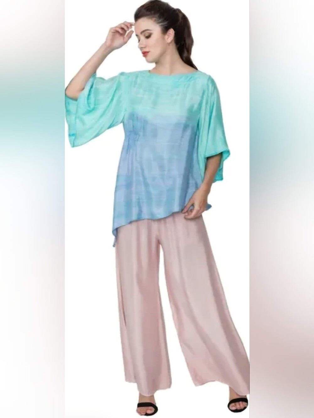 IC Collection Aqua-to-Blue Ombre Asymetrical Flow Top Size 1X - Picture 11 of 12